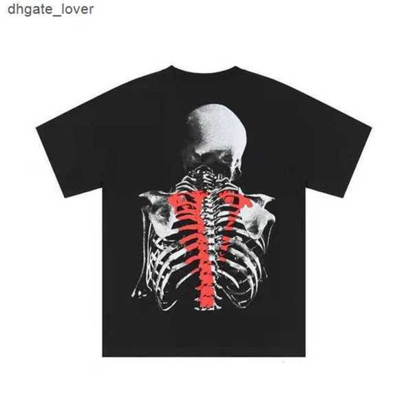 

23ss designer vl devil v mens t shirt high street hip-hop skull head row skeleton printing loose european and american s-xl51iw, White;black