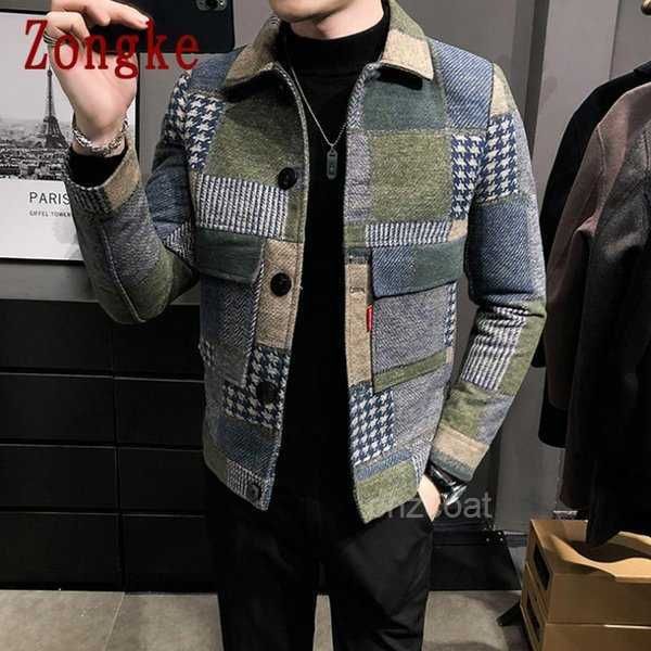 

mens jackets zongke woolen plaid bomber jacket japanese streetwear men winter coat m-3xl d6wx, Black;brown
