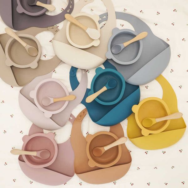 

cups dishes utensils designed newborns bibs for children fashionable feeding soft silicone cloths saliva towel solid color bowl and spoon ba