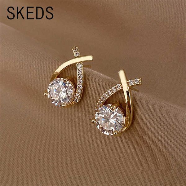

stud skeds fashion cross stud earrings for women girls korean style elegant crystal jewelry ear rings fishtail lady earrings gift p230411, Golden;silver