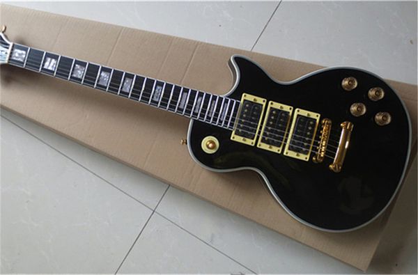 

custom shop black peter frampton signature electric guitar 3 humbucker pickups mahogany body rosewood fingerboard golden hardware