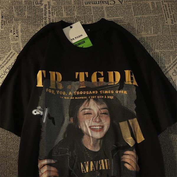 

men's tshirts american retro oversize short sleeved tshirt for men and women loose ins european trend br texture t shirts 230414, White;black