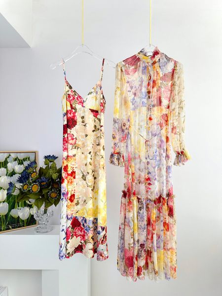 

casual dresses australian designer dress 2023 spring/summer new wonderland panel printed ruffled midlength dress, Black;gray
