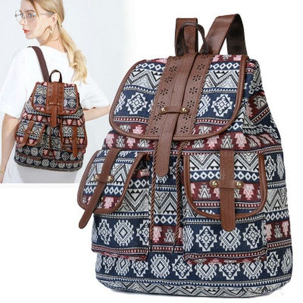 

waist bag canvas vintage backpack ethnic knitted s printed travel schoolbag 230414