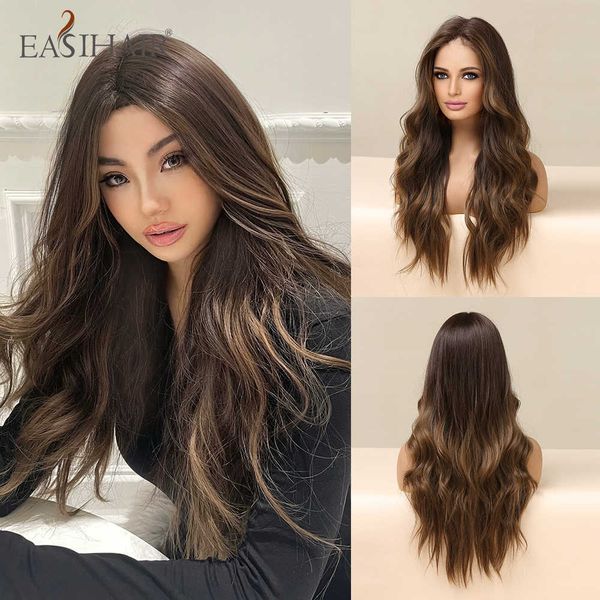 

synthetic wigs easihair brown highlights on hair ddeas long wavy synthetic wigs natural dark with fast shipping 230227, Black