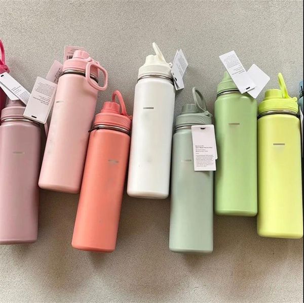 

stainless steel lulu yoga fitness water bottles simple pure color insulated tumbler mug cups with lid thermal insulation gift cup