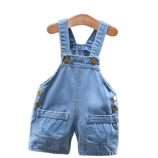 

overalls children's clothing suspenders jeans summer boys girls trousers denim shorts fashion casual baby open crotch children's p, Blue