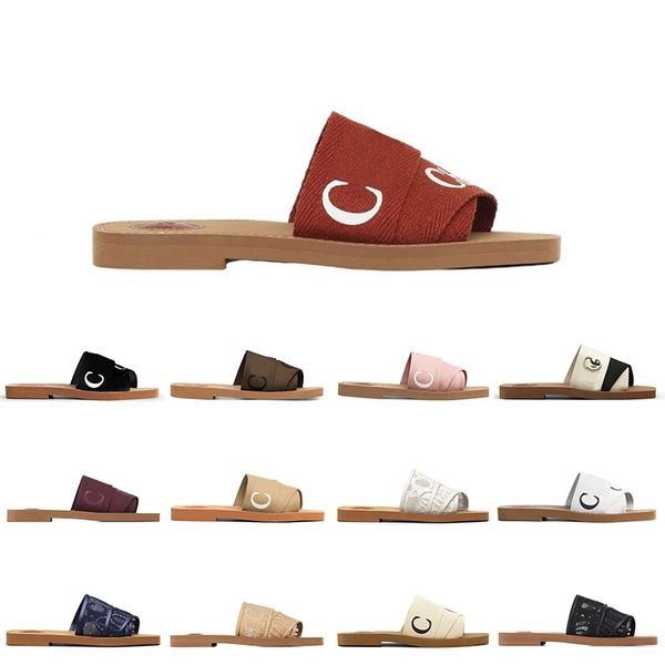 

2023 sandals designer woody men women slides canvas slippers slip-on platform flat mules shoes light tan beige white black clogs beach fashi