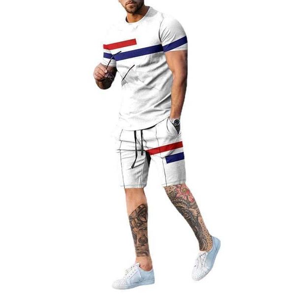 

mens designer tracksuit 2023 new slim short sleeve shorts casual round neck 3d digital print summer suit, Gray