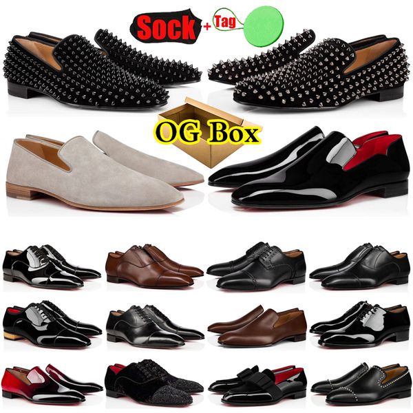 

luxury brand men dress shoes red loafers glitter sneakers suede patent leather rivets slip on mens business party sneaker wedding plate-form, Black