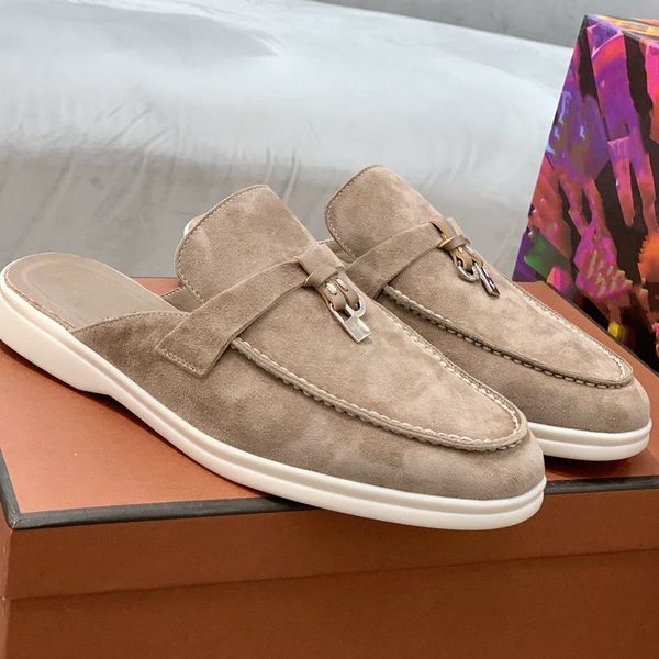 

slipper suede shoes summer loafers mules metal lock slides ladies comfortable men flat size 35 to 230414, Black