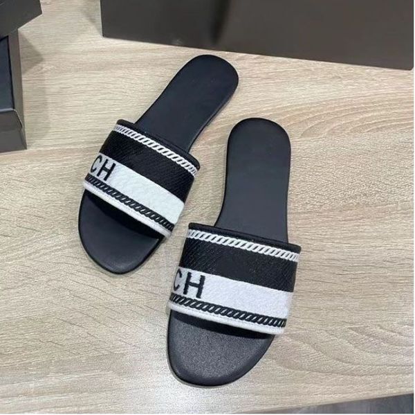 

designer new rubber slides sandals floral brocade women men slipper flat bottoms flip flops womens fashion striped beach slippers, Black