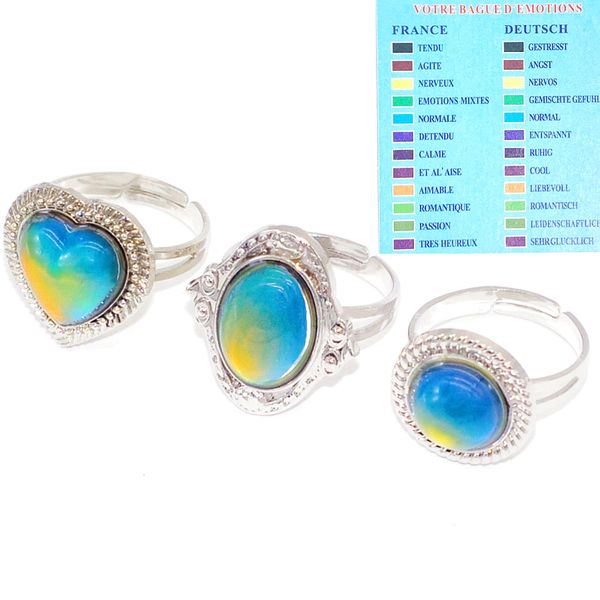 

wholesale 30pcs temperature change color mood rings mixed design women fashion heart ellipse round vintage emotion feeling adjustable party, Golden;silver