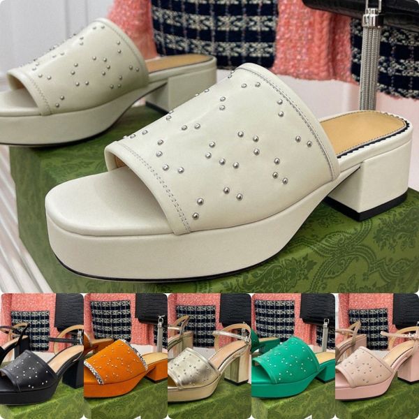 

2023 sandals slipper designer women interlocking g studs slide sandal large head rivet letter decorative high heel sandals waterproof platfo, Black
