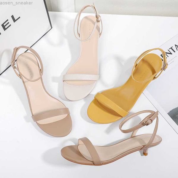 

sandals women summer 2023 woman cross-tied thin high heels 4cm solid nude beige slippers female elegant office lady pumps 0414, Black