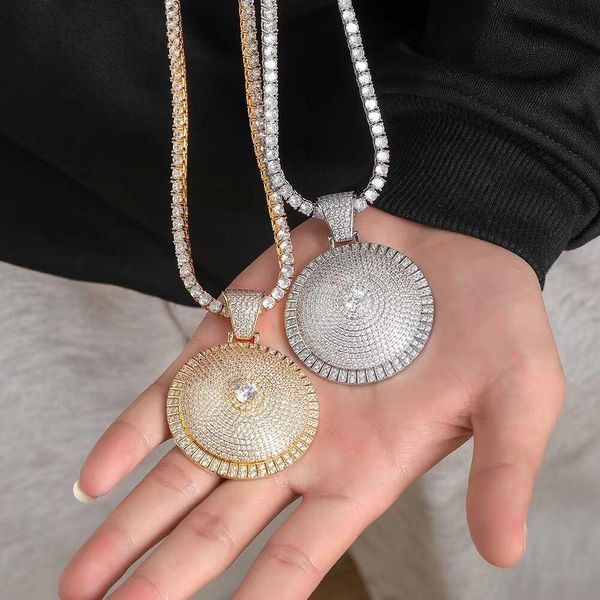 

cuban pendant necklaces tennis small circle capricorn necklace gold silver iced link out tennis chain cz hip hop bling mens diamond jewelry