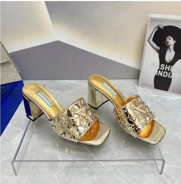 

classic med heel sandals women slippers genuine leather fashion gold black silver buckle slides shoes big size 35-42