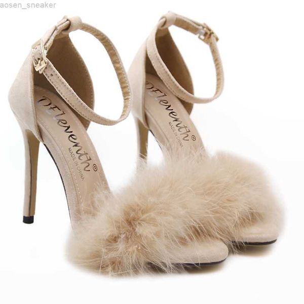 

2021 ladies sandals feather super high heel sandals open toe ladies slippers banquet wedding party shoes ladies large size 35-43 0414, Black