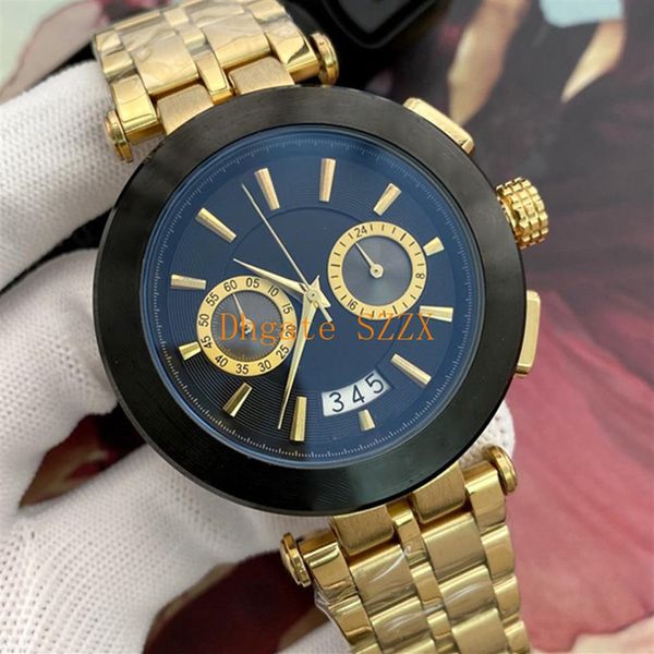 

mens fashion watches black dial automatic calendar gold bracelet discount master men's gift menes watch orologio di lusso rel219z, Slivery;brown