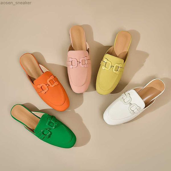 

woman mule shoes 2022 new brand design closed toe slip-on sandals ladies pink slides outdoor flat slippers with chains 0414, Black