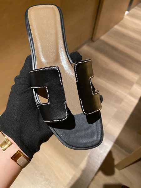 

women designer slipper flat heel slides sandal brand shoes slides sandles classic beach casual womens summer slippers genuine leather slider, Black