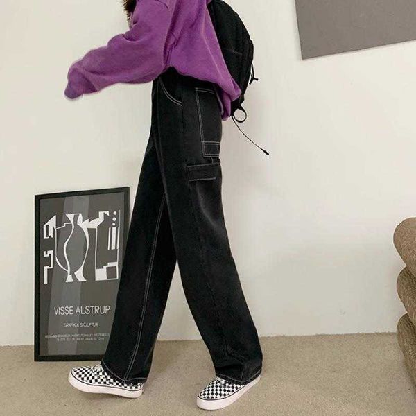 

fleece lined thickened wide leg jeans for women autumn and winter high waist, Blue