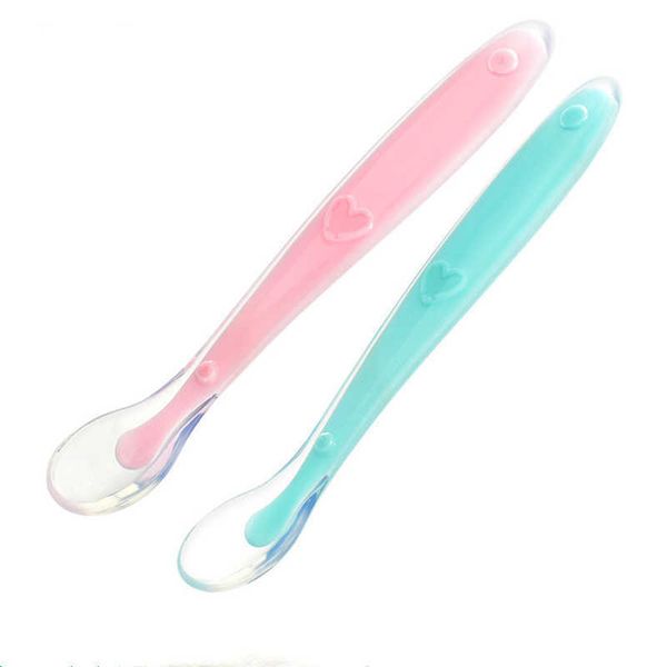 

cups dishes utensils baby food grade soft silicone spoon candy color temperature sensitive spoon child food feeding tableware aa230413