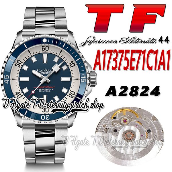 

tf superocean 44 eta a2824 automatic mens watch a17375e71c1a1 ceramic bezel blue white dial stick markers stainless steel bracelet super edi, Slivery;brown