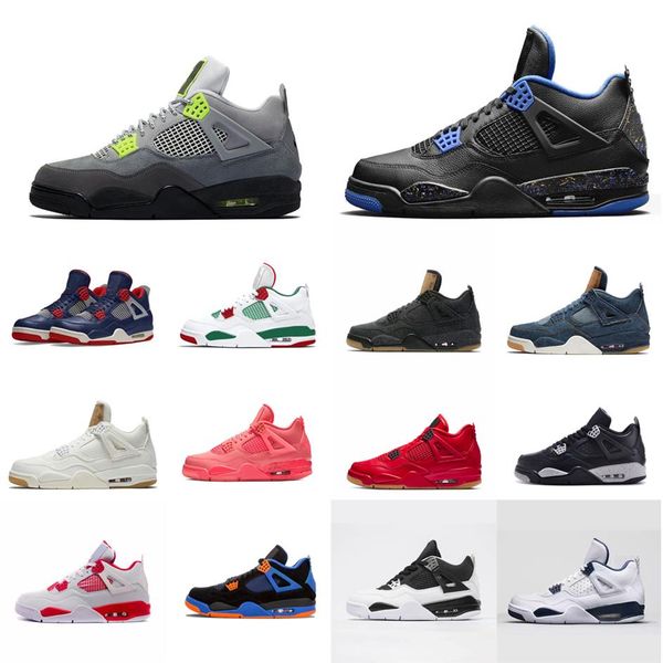 

retro mens jumpman 4s basketball shoes jorden 4 sneakers tennis neon green grey denim blue white black wings pink red oreo usa wit208r