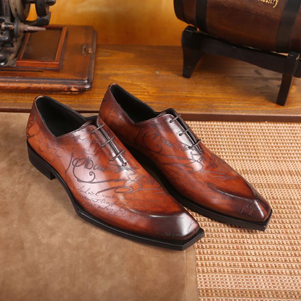 

berluti Classic men's handmade Oxford leather shoes hand-painted business attire High quality leather men's shoes Cowhide sole, Brown