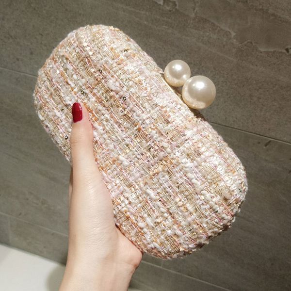 

evening bags yoreai fashion women leather evening bag dinner party lady knitting clutch packed mobile phone purse pearl chain shoulder bags