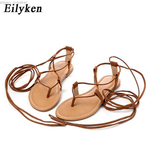 

eilyken summer roman sandals cross-strap tall knee high bondage thong flat women sandals flip flops black apricot 0414