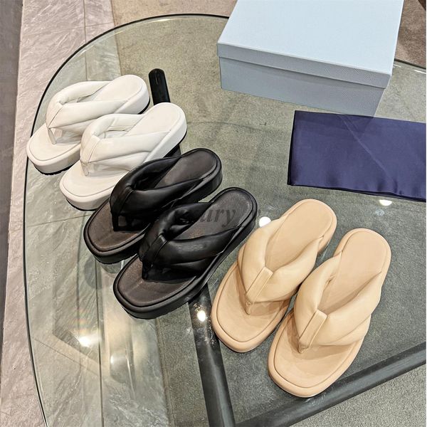 

nappa slippers designer women slides summer flip flops soft leather monolith sandals platform rubber slide classic summer flats solid patter, Black