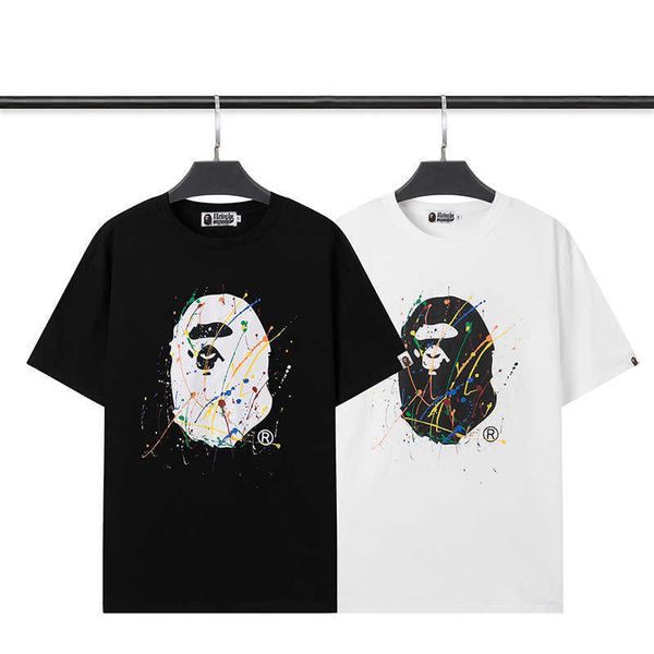 

men's t-shirts new summer fashion ape head color splash graffiti lovers t-shirt women loose pullover short sleeve, White;black