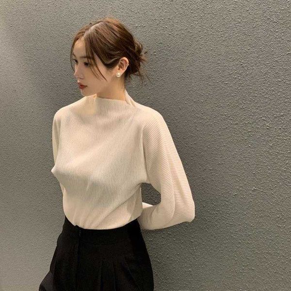 

chic autumn womens blouses gentle elegant pleated half collar design, White