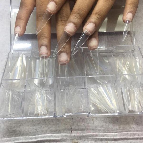 

false nails 500pc/box pointy stiletto nail tips clear/natural false fake manicure acrylic gel diy salon suppliers -long fingernail claw 2304, Red;gold
