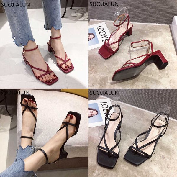 

sandals ankle strap women sandals summer fashion narrow band dress shoes high square heel ladies gladiator sandal 230316, Black