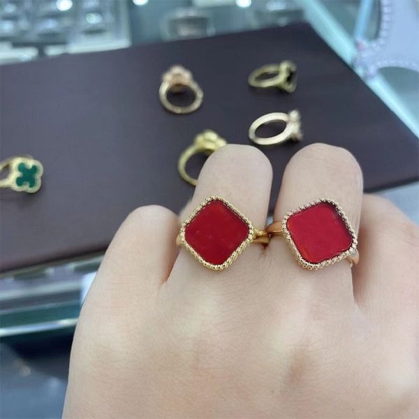 

real silver classic four-leaf clover ring designer jewelry woman ring fashion designer luck ring natural shell cleef flower ring for bridal, Golden;silver