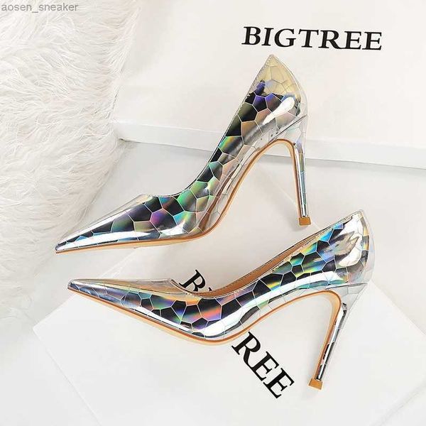 

fashion stiletto high heels pumps women shoes silver temperament ladies dress shoes design mirror crystal shoes 2023 new 0414, Black