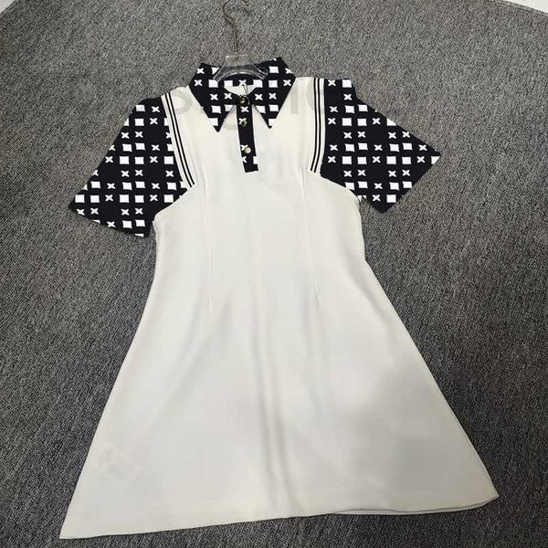 

casual dresses designer lapel neck women patchwork summer short sleeve luxury street kue3, Black;gray