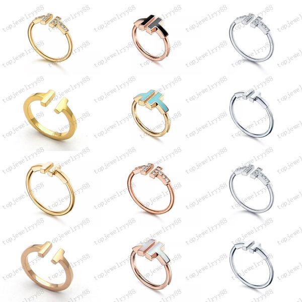 

double t-shape band rings opening 925 sterling silver diamond pearl oyster ring designers classic woman luxury jewelry with original bag for