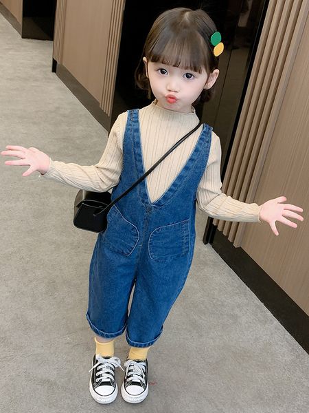 

overalls fashion children's denim suspender trousers baby girl casual loose wide leg pants spring kids overalls 2-6y 230414, Blue