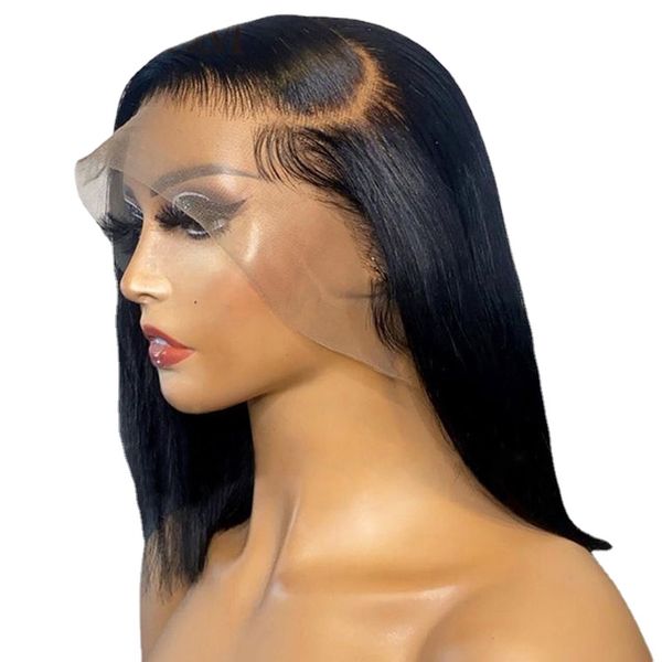 

natural black short bob wig silky straight lace front wig 180% density for black women with baby hair glueless wig daily wigs, Black;brown