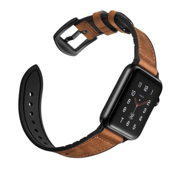 

zlimsn hybrid sports band for appl watch vintage leather band replacement strap sweatproof classic iwatch series 4 3 44mm 42mm5396610, Black;brown