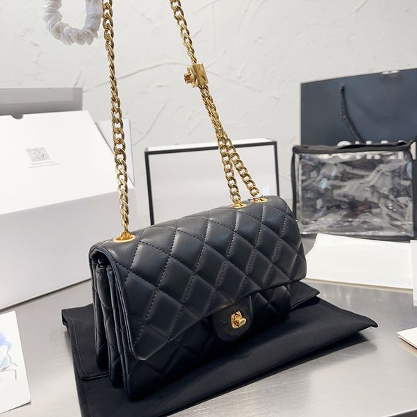 

lambskin leather flap bag cf 22k gold tone metal chain shoulder crossbody handbag with adjustable small gold ball for women's mini slin
