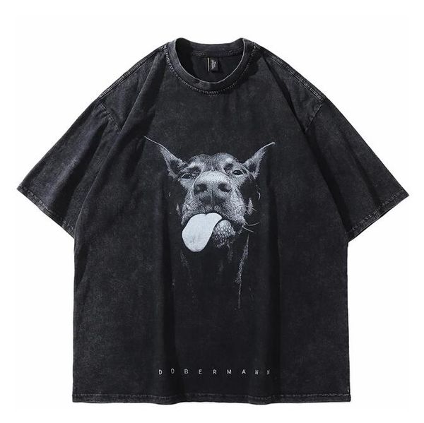 

2023 men's plus tees hip hop t shirt graphic vintage washed black tshirt cotton, Black;brown