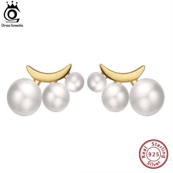 

stud orsa jewels trendy 925 sterling silver pearl earrings 3 pieces freshwater pearls ear stud for women fashion jewelry gpe27 p230411, Golden;silver