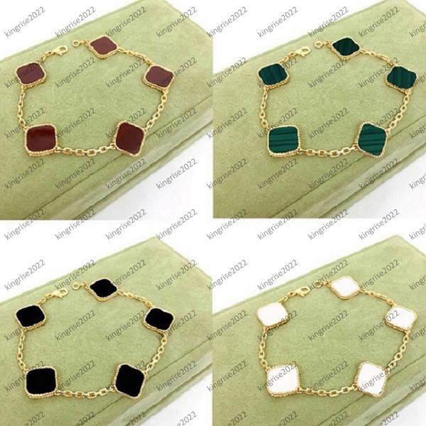 

silver charm classic designer jewelry four leaf clover bracelets cleef chain 18k gold 5 motif shell mother of pearl bracelet for women&girl, Golden;silver