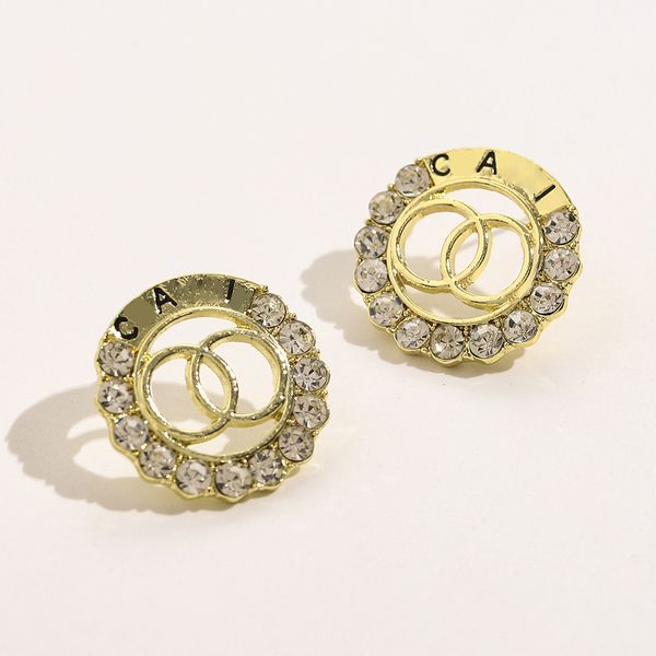 

luxury classic style letter designer stud earrings diamond brand letter round earring for women charm wedding gifts jewelry accessory high q, Golden;silver