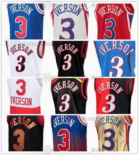 

mitchell & ness basketball jerseys allen iverson 3 men women youth kids, Black;red